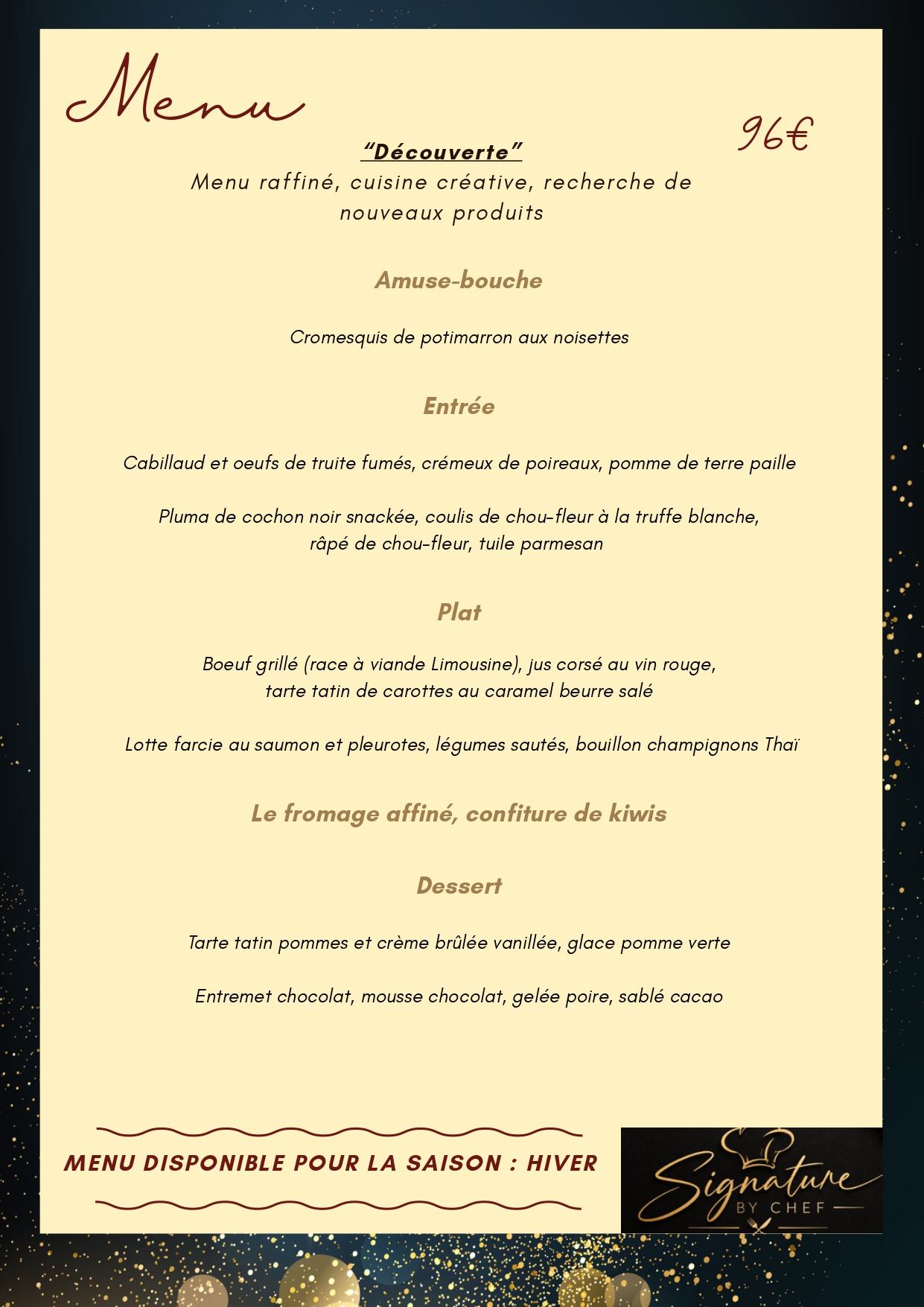 Menu "découverte" Hiver