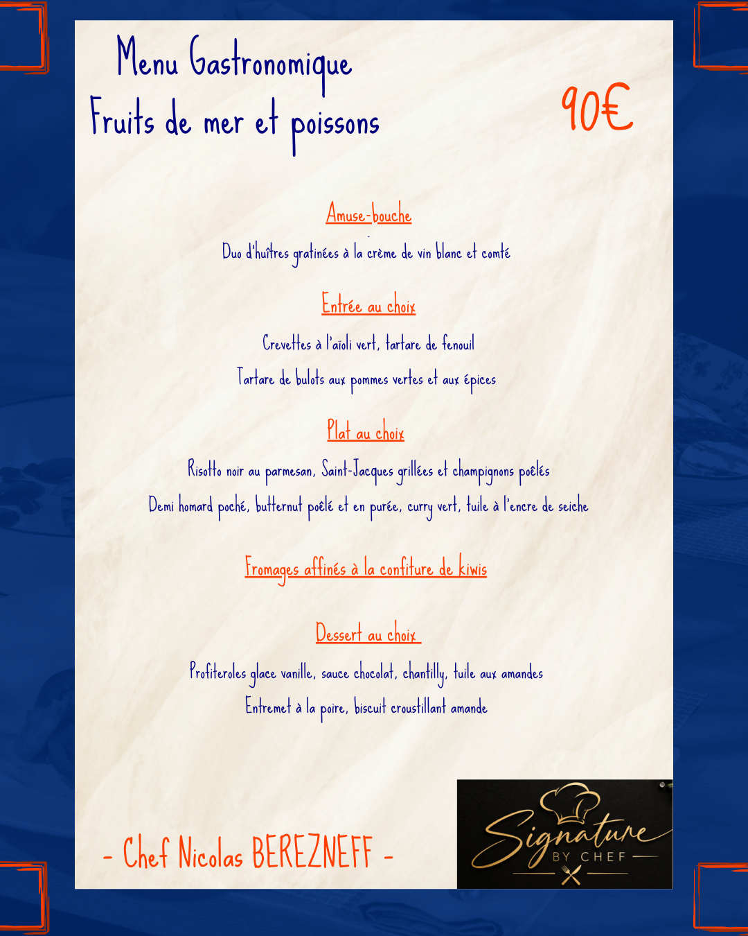Menu Gastronomique Fruits de mer et poisson