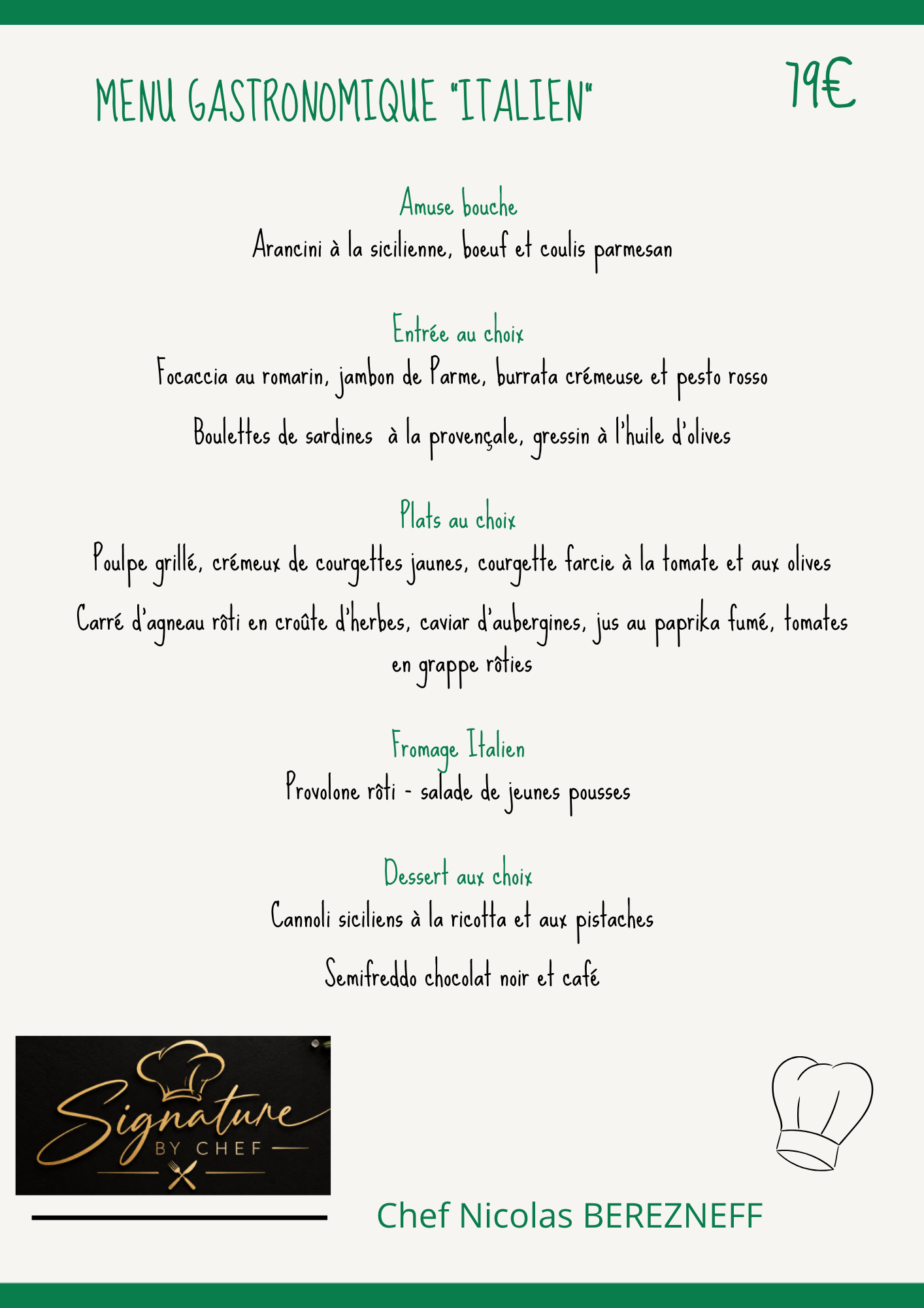 Menu gastronomique "Italien"