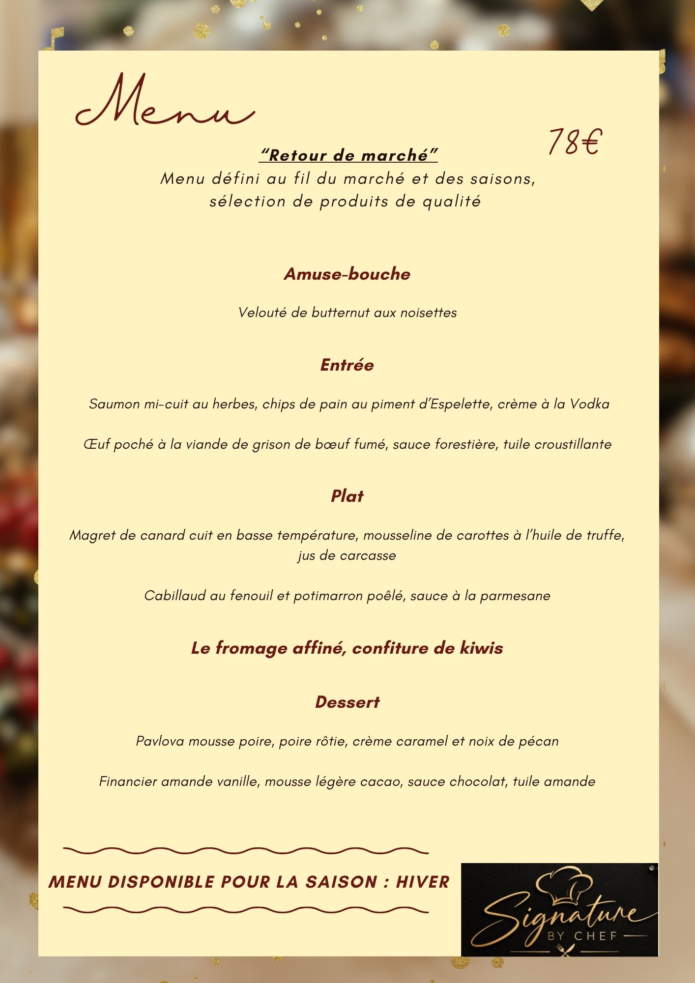 Menu  "retour de marché" Hiver