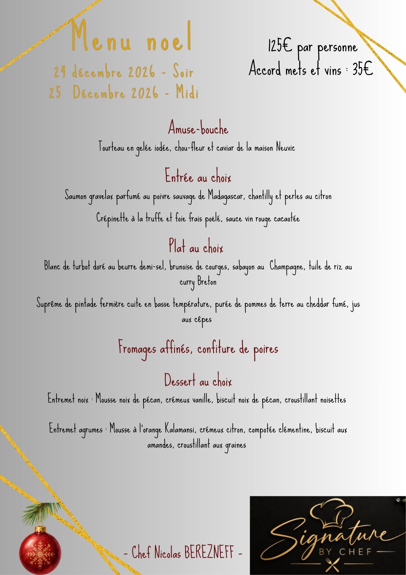 Menu Noël 2026 — CHEF NICOLAS